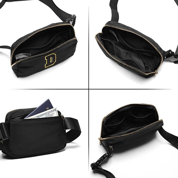 Gitus Belt Bag Fanny Pack Crossbody Bags with Initial Letter Patch Gifts for Wife Older Women Mother Coworker Bridesmaid Anniversary Travel Gifts Beach Gifts (Black-D)