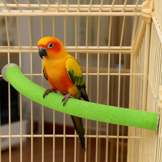 Rypet 90-Degree Parrot Perch for Cage Corner, Quartz Bird Perch (Green S) | For Paw Grinding Clean Stick Exercise, Rough Quartz Surface, Small Parakeets Cockatiel Conures