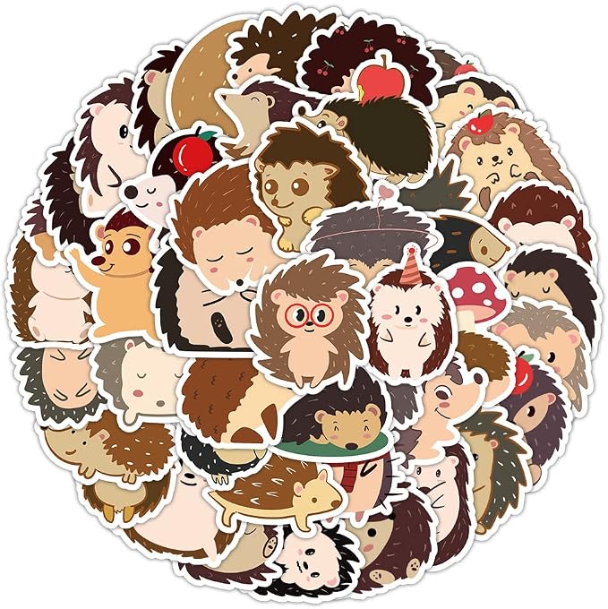 60Pcs Cute Hedgehog Stickers, Kawaii Cute Hedgehog Sticker for Kids, Vinyl Waterproof Sticker for Water Bottles Laptop Phone, Hedgehog Decal, Gifts for Kids Teens Girls