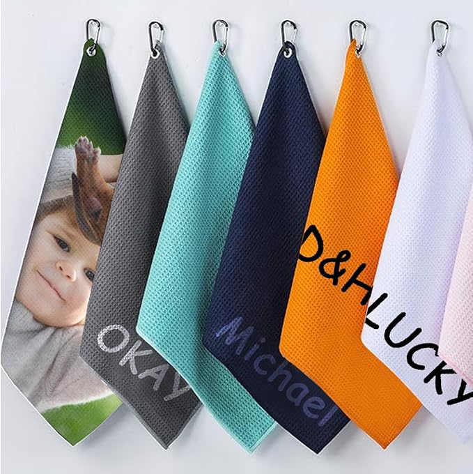 Customized Golf Towels,Personalized Custom 16"x24" Towel Waffle Pattern Carabiner Clip,Photo/Picture/Text/Name/Logo Printed & 2 Sides Customizable,Durable Quality Absorbent Quick Dry,Bulk 1,50 Pcs