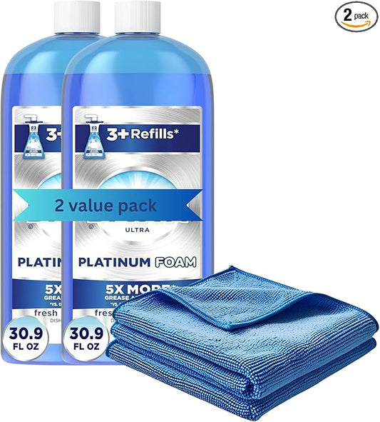 Heavy-Duty Dish Soap – 30.9 fl oz (2 Pack, 61.8 fl oz Total) + Bonus Sponge & Cleaning Cloth | Grease-Cutting Spray Refill for Dishes, Pots & Pans – Concentrated Professional-Grade Formula