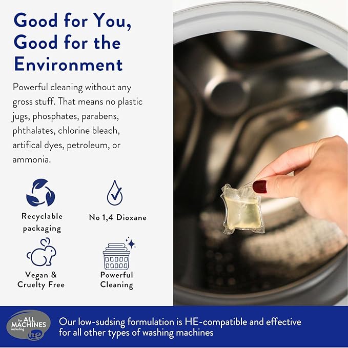 The Clean People Laundry Detergent Pods - Hypoallergenic Laundry Pods - Ultra Concentrated, Recyclable Packaging, Stain Fighting - Sweet Petals, 32 Pack