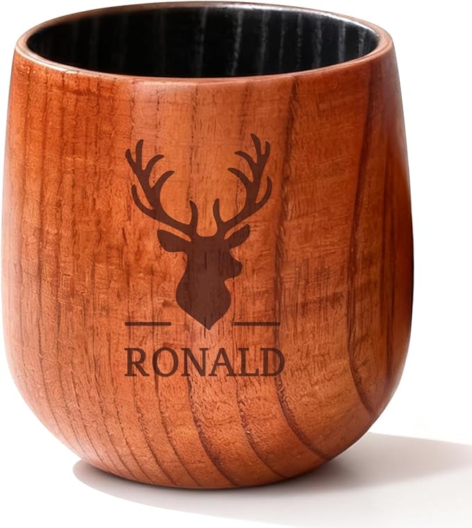 Personalized Wooden Engraved Whiskey Glass, Custom Bourbon Drinking Cups, 10OZ Old Fashioned Glass Mug for Men, Dad, Grandpa, Groomsmen or Brother, Wedding Father's Day Anniversary Birthday Gifts