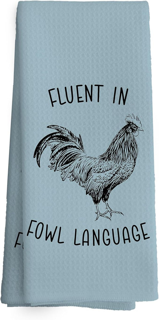Chicken Kitchen Towels Funny Blue Dish Towel with Sayings 16x24 Inches, Chicken Lovers Gifts Decorative Absorbent Dishcloths Tea Towels for Kitchen Bathroom Decor, Humorous Gifts for Women Men