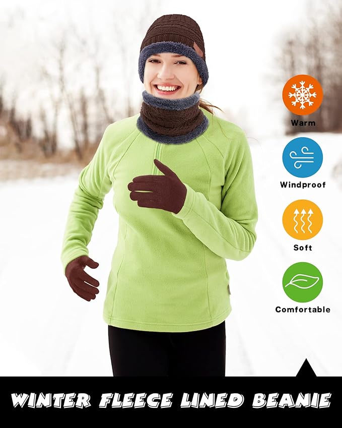 10 Pieces Winter Hat Beanie Scarf Touch Screen Gloves and Sock Set Slouchy Knit Skull Cap Beanies Fleece Lining Neck Warmer