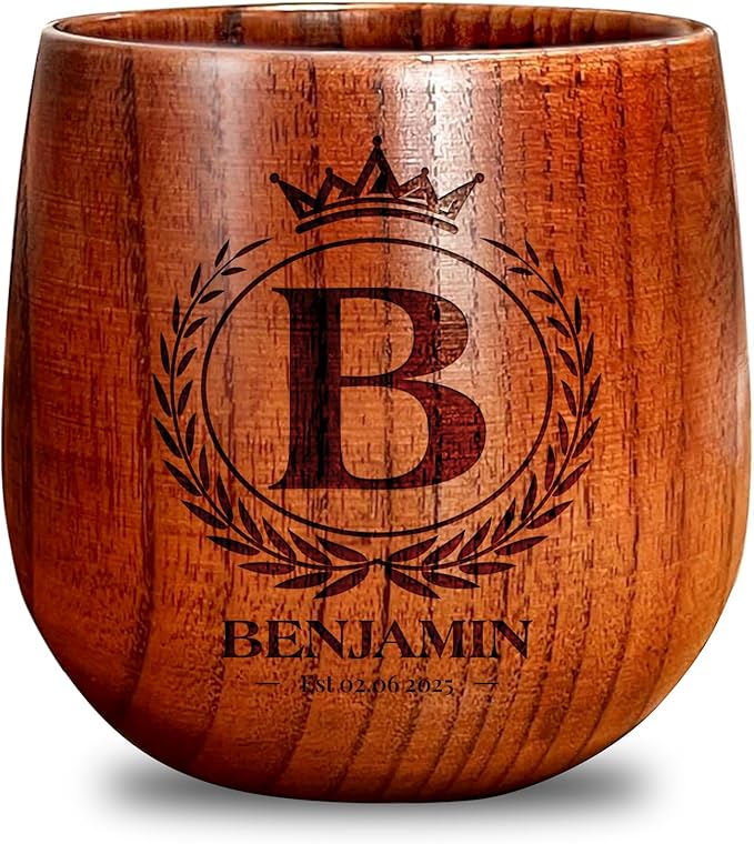 Personalized wooden whiskey glass with engraved name, custom engraved bourbon whiskey glass for men gift, dad, husband, brother