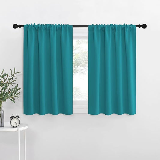 NICETOWN RV Blackout Curtains for Camper Windows, Peacock Blue, 34" x 30", Set of 2, Kitchen Curtains, Short Blackout Drapes, Thermal Insulated Rod Pocket Window Treatment Draperies for Nursery