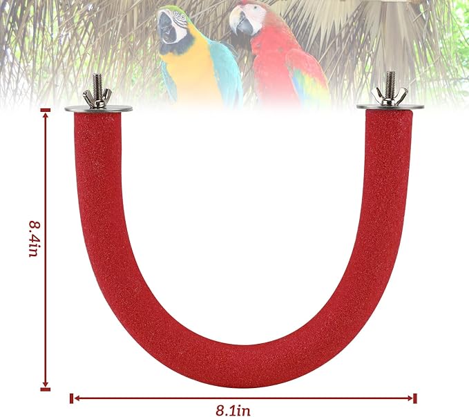 Rypet U-Shaped Large Parrot Perch, Quartz Bird Perch for Cage(Red XL) | Safe Chew & Rest Perch for Large Birds, Durable Non-Toxic Cage Accessory, for Parakeets Cockatiels Conures Macaws