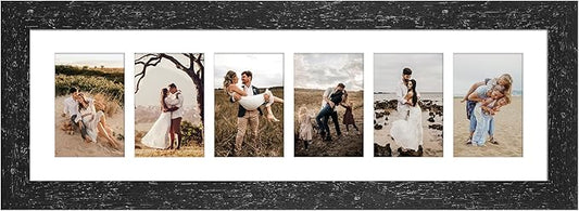 8x26 Picture Frame Display 6 opening 4X6 Picture Frame Collage,Multi Photo Frame with Mat,Plexiglass,Wall or Tabletop Decor,Black Wood Grain