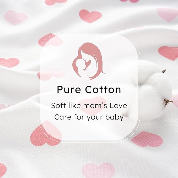 Baby Sleep Sack 6-12 months, 100% Cotton Sleeping Sack for Newborn and Infant, 3 Pack Baby Wearable Blanket for Boy and Girl, 0.5 Tog Lightweight Double Zipper Sleep Bag Pink Heart