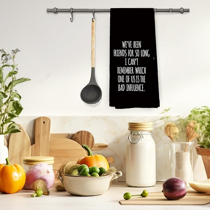 Funny Sarcastic Friend Gifts Black Kitchen Towels, Humorous Friendship Gifts Hand Towels for Bathroom, Long Distance Friendship Gifts Decorative Tea Towels Dish Towels,BFF Gifts, 16x24 Inch