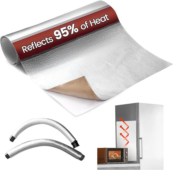 Heat Shield Automotive Aluminum Reflects 95% of Radiant Heat , 12" x 40" Stove Heat Shield to Protect Refrigerator, Heat Shield Wrap for Exhaust, Motorcycle, Wood Stove, Cabinet, Fireplace (Silver)