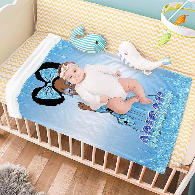 D-Story Custom Name Blanket Personalized Blanket and Throws Black Girl Blanket Customized Blankets with Name Text for Adult Kids Gift for Newborn, Toddler on Baby Birthday