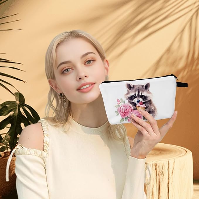 Raccoon Makeup Bag for Women Travel Cosmetic Organizer Bag Teacher Appreciation Gifts Small Zipper Toiletry Bag