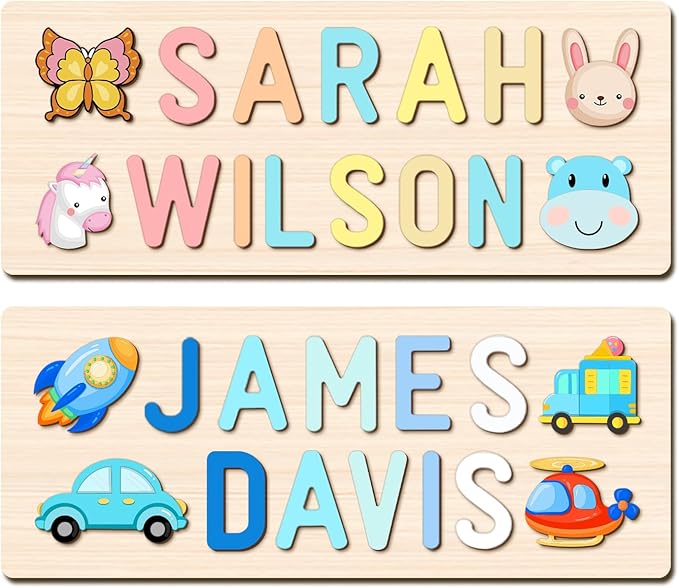 Name Puzzle Baby Gifts for Girl Boy, First Baby Toddler Christmas Birthday Gift, Toddler Toys Montessori Learning, 1 Year Old Gifts