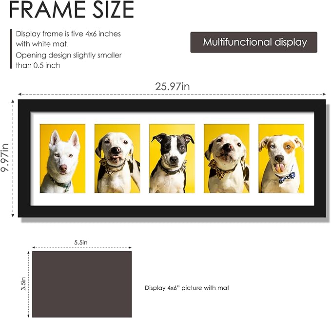 8x24 Collage Picture Frames Display Five 4x6 Picture Collage Wall Decor Wall Hanging or Tabletop Black