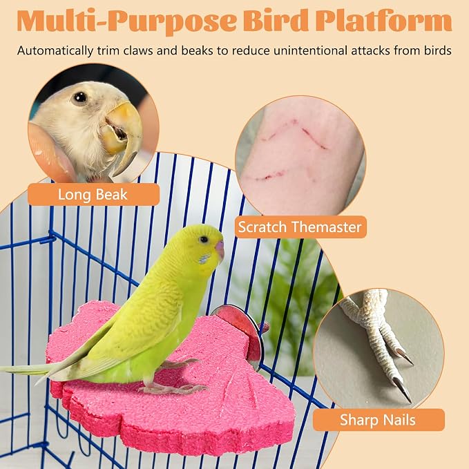3 Pcs Bird Perch Resin Bird Beak Grinding Stone Leaf Shape Perch Stand Foot Clawing Trimmer Birds Cage Accessories for Cockatiels Conures Budgies Lovebirds (Pink)
