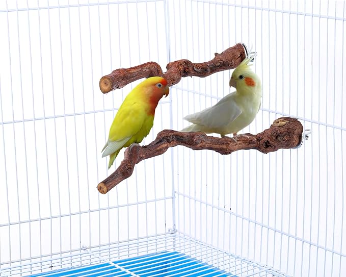 2pc Bird Perch Stand Grapevine Wood Stick Perch Swing Bird Cage Toy | Natural Grapevine Wood Perch 2 Pack Bird Standing Sticks for Bird Cage Inside & Outside for Parakeet Cockatiel Conure Finches