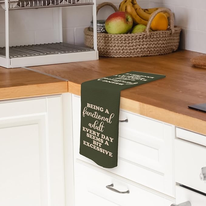 Funny Sarcastic Adult Grayish Green Dish Towels 16x24 Inches, Decorative Absorbent Hand Tea Kitchen Bathroom Towels