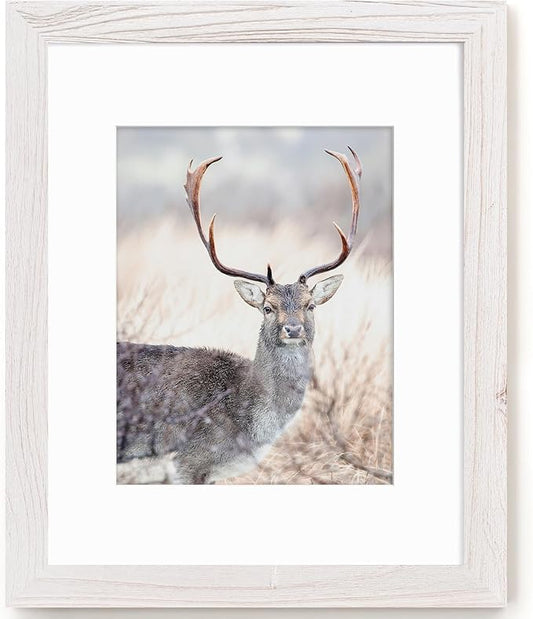 16x20 Picture Frame, Solid Wood Grain Picture Frame-Tempered Glass, Display Poster 11x14 with Mat or 16 x 20 Without Mat, Rustic Picture Frames, 16x20 Picture Frames for Wall, White, 1Pack
