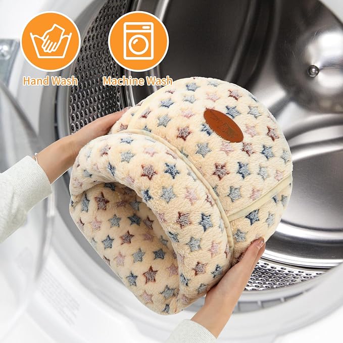 YUEPET Guinea Pig Bed, Warm Fleece Slipper Cuddle Cave, Brown Star | Cozy Guinea Pig House, Portable Guinea Pig Hideout, Thick Coral Fleece, Washable Cushion, Folds Flat for Storage