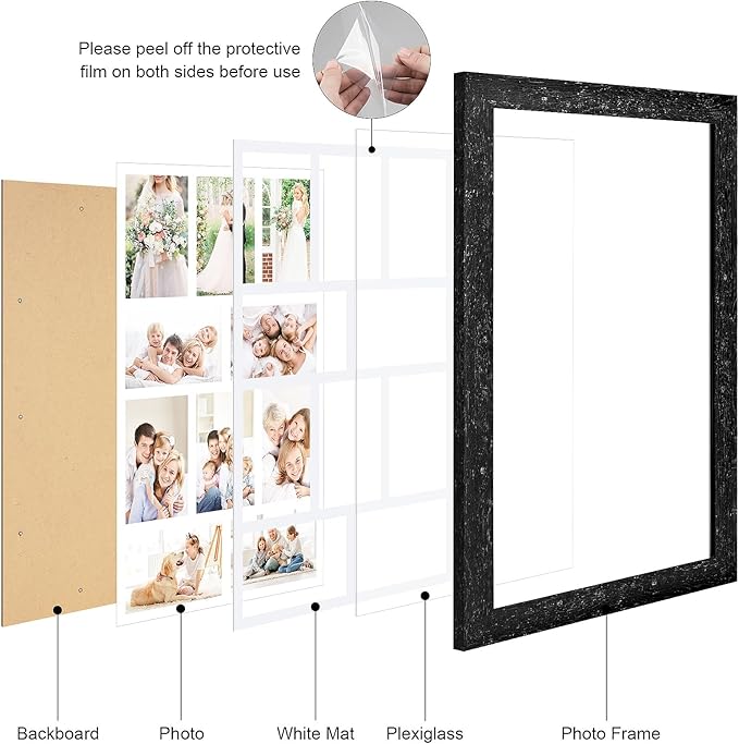 13x21 Picture Frame Display 10 opening 4X6 Picture Frame Collage,Multi Photo Frame with Mat,Plexiglass,Wall Mount Decor,Black Wood Grain