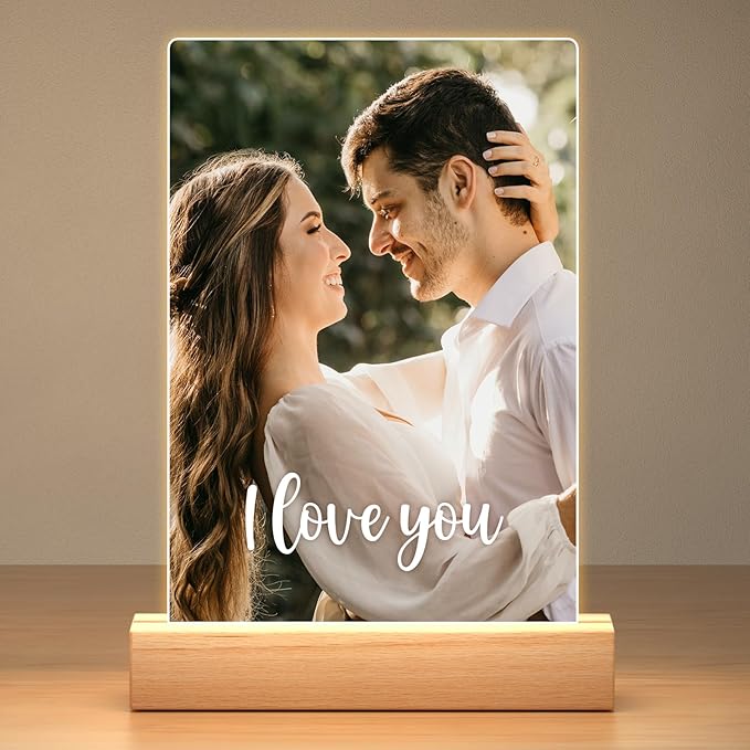 Custom Picture Frames with Photo, Personalized Photo Frame with Night Light, Customized Picture Frame, Personalized Christmas Anniversary Couple Gifts for Women Men Girlfriend Boyfriend Her Him