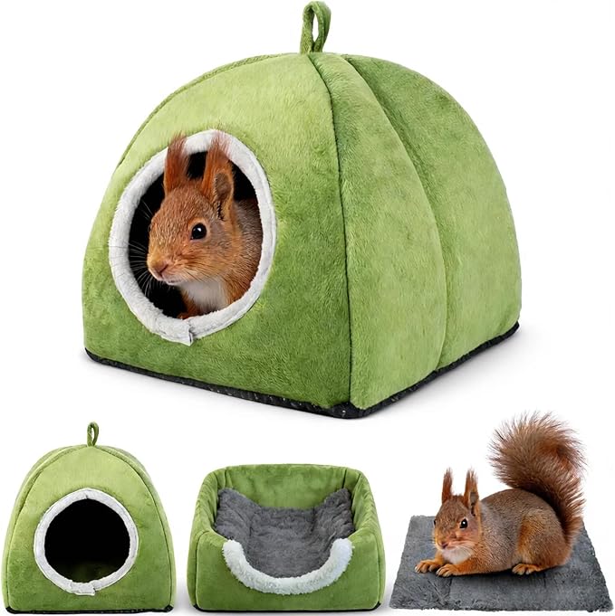 Squirrel Hideout Nest, Washable Bed & Hideaway House | Soft Plush Cozy Warm Fleece Hut for Hamster Rat Chipmunks and Other Small Animals Cage Supplies Warm House