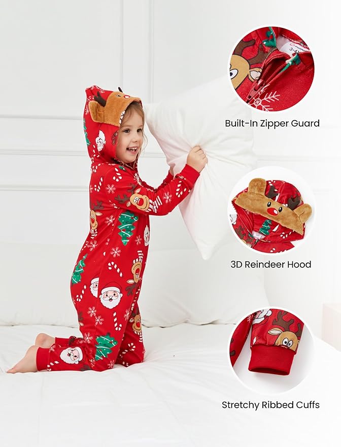PATPAT Matching Family Christmas Onesie Pajamas – Holiday Hooded Jumpsuit Sleepwear PJs Couples Xmas Loungewear with Socks