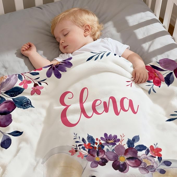 Personalized Baby Blanket with Name, Customized Soft Animals Flannel Blankets for Newborn Boys Girls and Toddlers, for New Mom, Infant Birthday Gift, Elephant-5