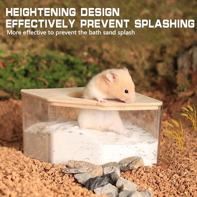 Hamster Sand Bath, Pentagon Acrylic Hamster Dig Box with Wood Cover, Sand Bath for Hamsters, Small Animals
