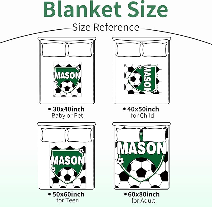 Custom Soccer Blanket with Name for Boys, Personalized Name Blanket for Kids, Soft Flannel Soccer Customized Gift for Birthday Christmas Baby Shower Children Day 40"x50"