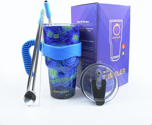 Jormungand 30 oz Tumbler with Handle and Straw Stainless Steel Vacuum Insulated Water Bottle Cup Holder Friendly Coffee Mug with Leak Proof Lid Gift for Women&Men Starry Night 1