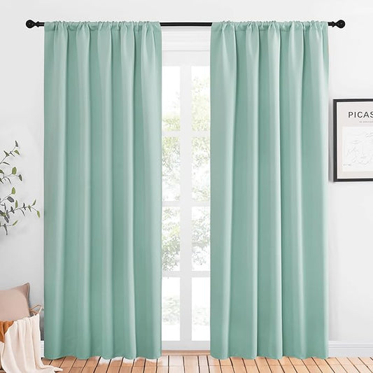 NICETOWN Window Curtains Blackout Drapes, Aqua Blue, 1 Pair, 52 by 84-Inch, Thermal Insulated Solid Rod Pocket Blackout Curtains/Draperies for Living Room