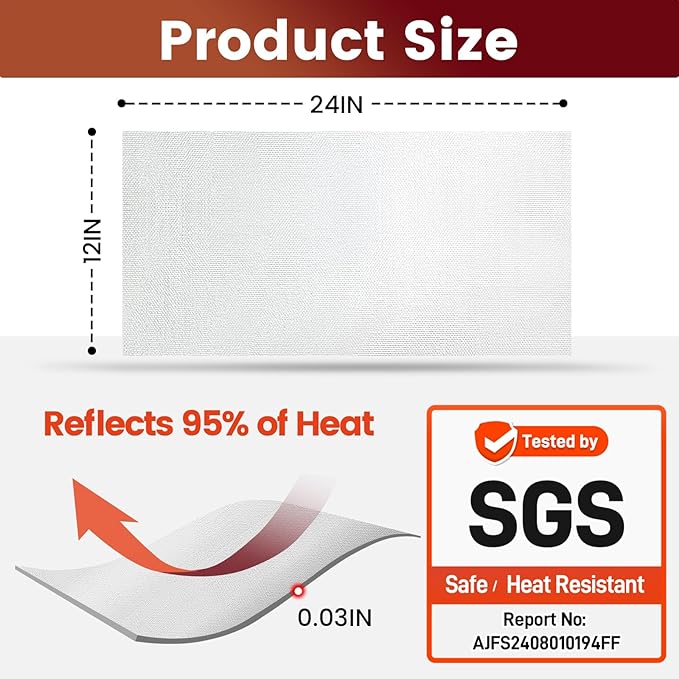 Heat Shield Automotive Aluminum Reflects 95% of Radiant Heat , 12" x 24" Stove Heat Shield to Protect Refrigerator, Heat Shield Wrap for Exhaust, Motorcycle, Wood Stove, Cabinet, Fireplace (Silver)