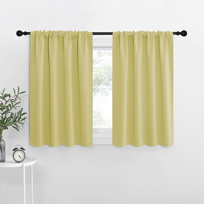 NICETOWN RV Blackout Curtains for Camper Windows, Paler Yellow, 34" x 36", Set of 2, Kitchen Curtains, Short Blackout Drapes, Thermal Insulated Rod Pocket Window Treatment Draperies for Nursery