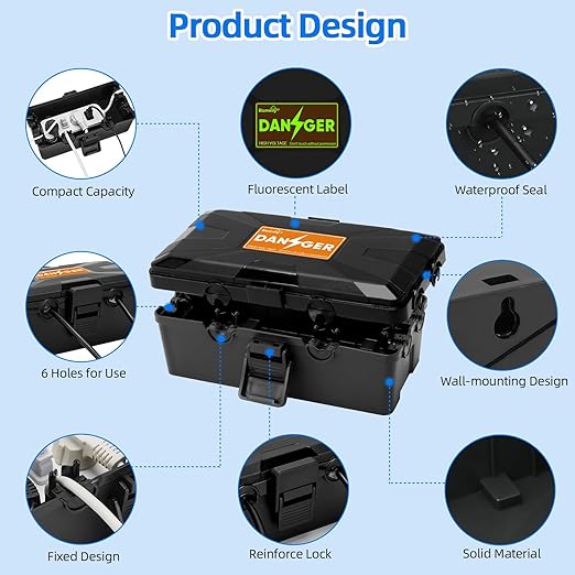 Blumway Medium Outdoor Electrical Box (10 x 5.9 x 3.7 inch), IP54 Waterproof Outdoor Outlet Covers Weatherproof,Fluorescent Label,Covers Protect Outlet,Plug,Power Strip,Timer,Socket,Holiday Light