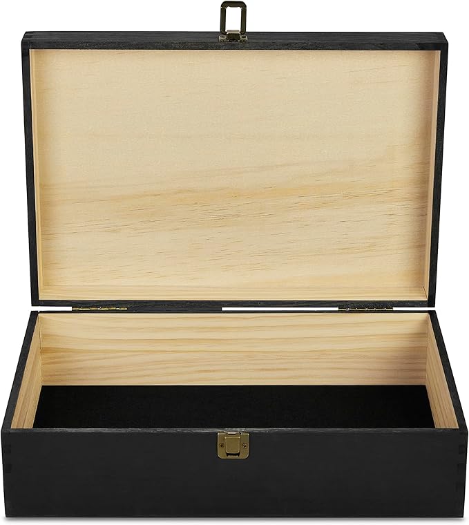 makerflo XL Black Pine Wood Memory Box with Black Felt Inside, Hinged with Clasp, Keepsake Wooden Box Ideal for Craft and Personalization (Laser Engraving, Epoxy, UV DTF, and Vinyl) – Pack of 12