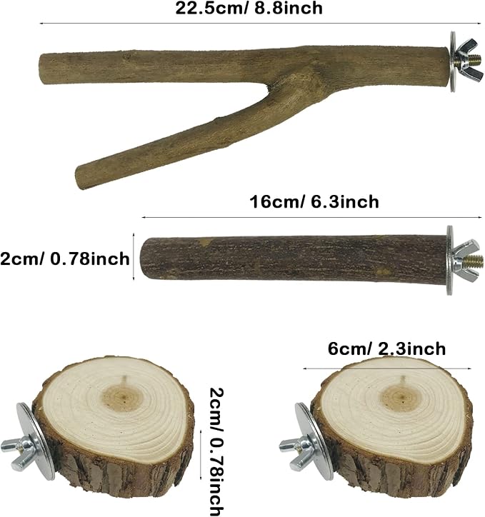 10 PCS Natural Wood Bird Perch Stand, Bird Parrot Perch Stand Set, Wooden Parrot Perch Stand Perch Platform Cage Accessories for Parrotlets Cockatiels Budgies Parakeets