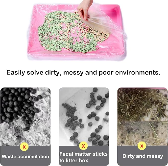 Disposable Small Animal Cage Liner Rabbit Litter Box Liners Tray Film Bags | Quick Cleanup Leak-Proof Pet Toilet Plastic Film Liner for Rabbit Guinea Pig Chinchilla Bird Cage & Litter Pan