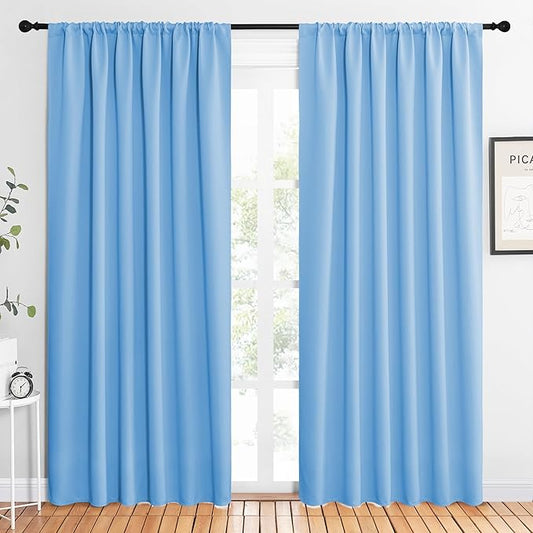 NICETOWN 2 Panels Blackout Curtains, Rod Pocket Thermal Insulated Drapes 84 inches Long, Easy-Care Modern Home Decoration Sunshades for Guest Room, Living Room, Office, 62 x 84 Inch, Blue