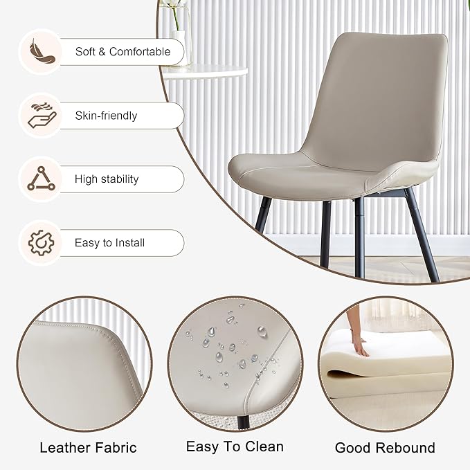Round Dining Table Set for 4, Round Kitchen Table and Chairs Set for 4, 42 Inch Modern White Circle Dining Table Set of 4 with Upholstered PU Leather Chairs for Small Space Kitchen Living Apartment