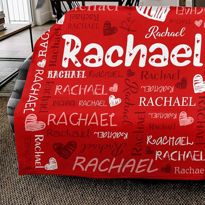 Custom Name Blanket for Kids Adults Personalized Baby Blanket with Name for Girls Boys Red Heart Personalized Christmas Birthday Gifts for Kids Women Mom