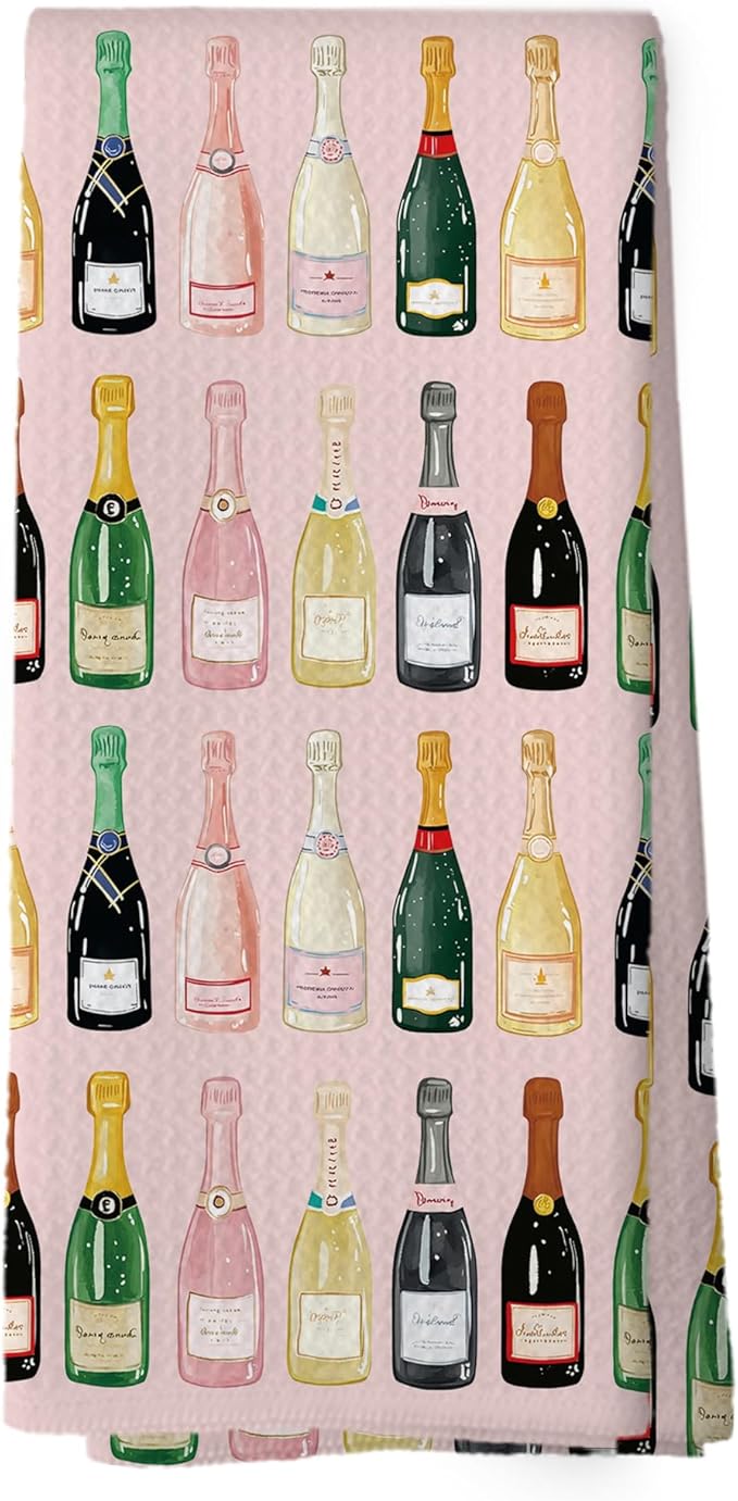 Pink Champagne Lover Gift Kitchen Towels, Champagne Accessories Bar Hand Towel, Trendy Alcohol Bottles Cocktail Gift Champagne Bachelorettes Girly Room Decorative Tea Dish Towels 16x24 Inch