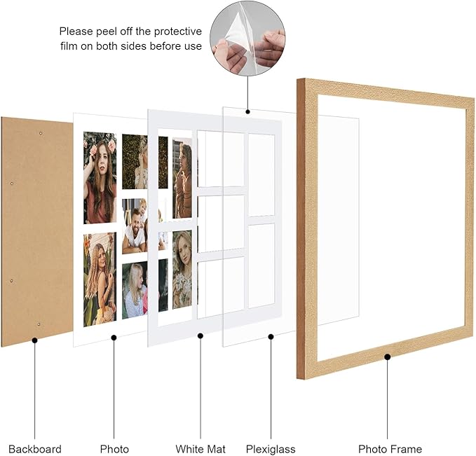 13.5x15.5 Collage frame with 7 Openings 4X6 Pictures, Multiple Picture Frame with Mat, Wall or Tabletop Decor, Natural Wood Grain,2 Pack