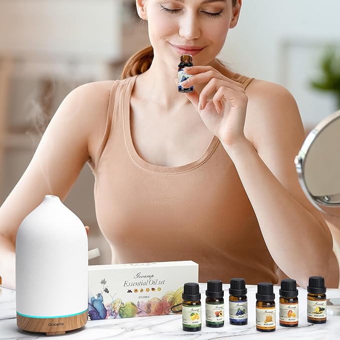 Essential Oils Set-Top 6 Organic Blends for Diffusers, Candle Making, Aromatherapy, Humidifiers, Gifts - Grape,Lemon,Mango,Bergamot,Plneapple,Peach(6X10ML)