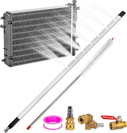 Upgraded 47" Radiator Pressure Washer Cleaning Wand: Thickened Heavy Duty 4500PSI Radiator Power Washer Tool w/ 7 Nozzles, Cleaning Brush, Portable Water/Air Flush Radiator Cleaner Wand for Truck Car