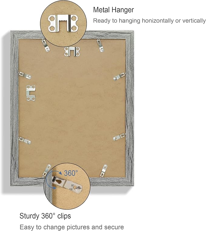 10x13 Picture Frame Set of 4, Made of Real Glass and Grey Frame, 10 by 13 Photo for Wall or Tabletop - Display Picture 8.5x11 with Mat or 10x13 Without Mat