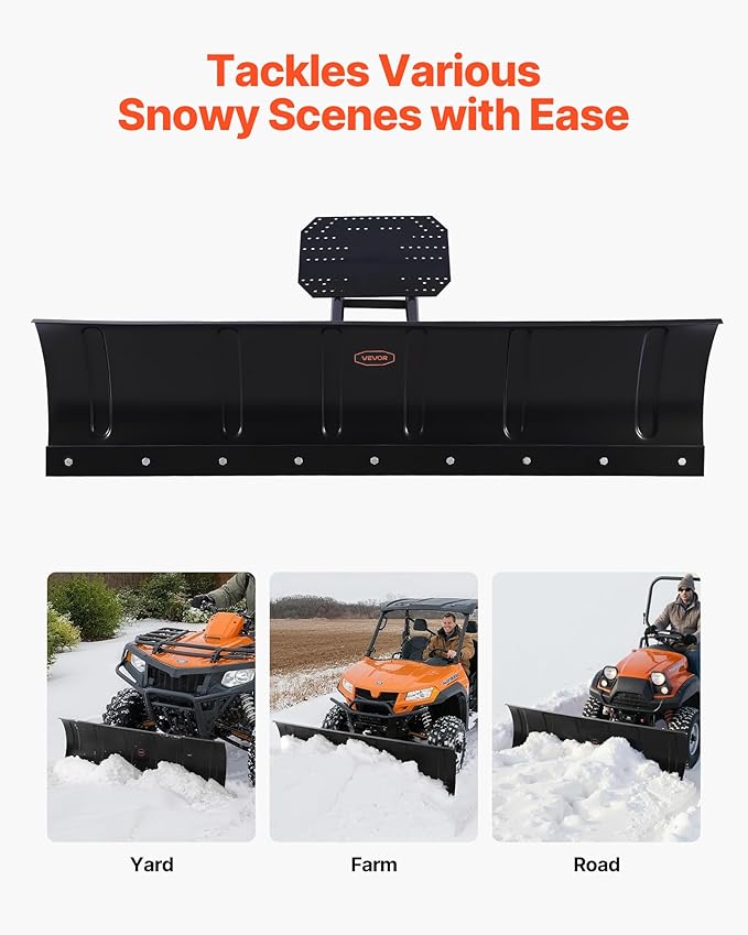 VEVOR Snow Plow Kit, 60in Universal Snow Plow Attachment, Height & Left-Right Adjustable, Quick to Detach, Steel ATV Scrape Blade, 3 Mount Options, Efficient Snows Clearing, for Most ATVs & UTVs