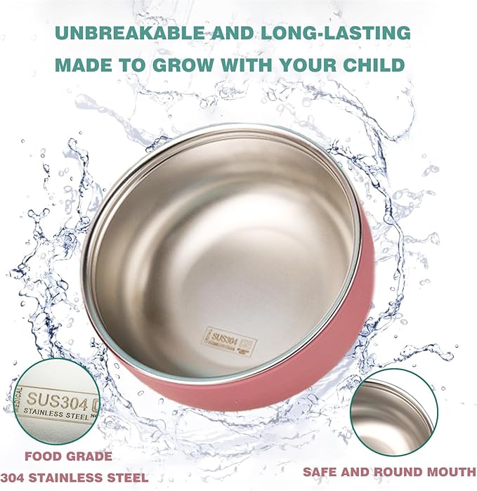 6 Pack Stainless Steel Kids Bowls, Baby Bowls with Removable Silicone Shell, Anti Scald Toddler Snack Container Dishwasher Safe (Without Suction)